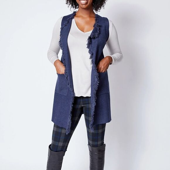 II Sisters longline indigo fringe sweater vest size S - Picture 1 of 9